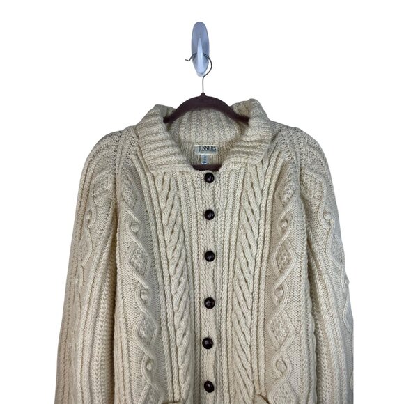 Cream Cable Knit Cardigan Sweater With Front Pockets & Button Closure By Jenners - Picture 3 of 8